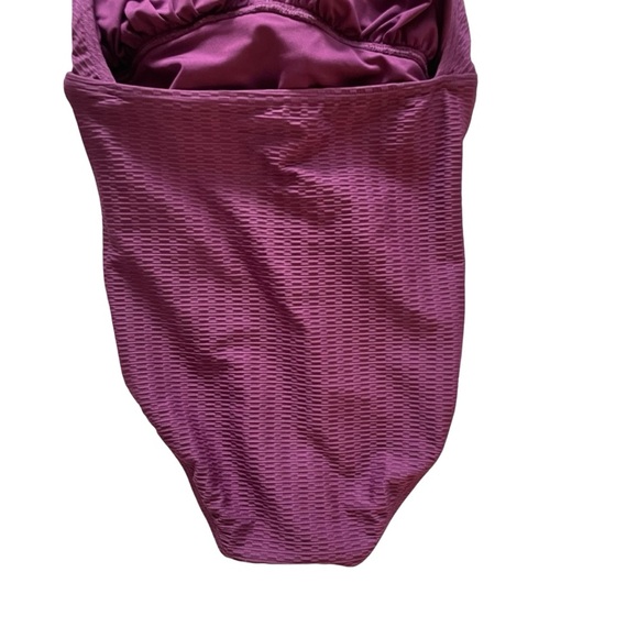 Kate Spade New York Textured Belted Halter Swimsuit Medium Deep Plunge Purple - Picture 7 of 10